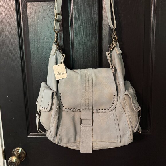 Free People Oversized Sloughy Crossbody Light Blue Suede - Picture 1 of 6